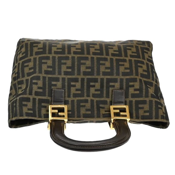 FENDI Logo Zucca Pattern Hand Bag Canvas Leather Brown GHW Italy - Picture 6 of 14